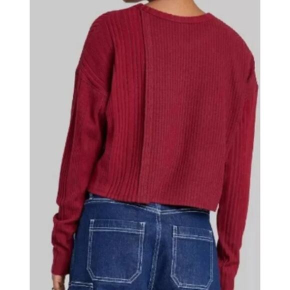 Wild fable Berry Red waffle knit crop longs leeve pullover tee size XXL college - Picture 7 of 14